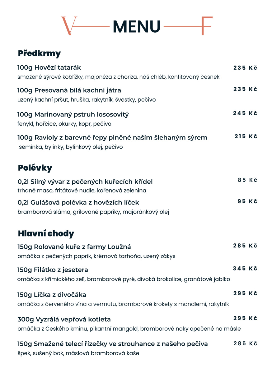Menu restaurace Villa Fitz
