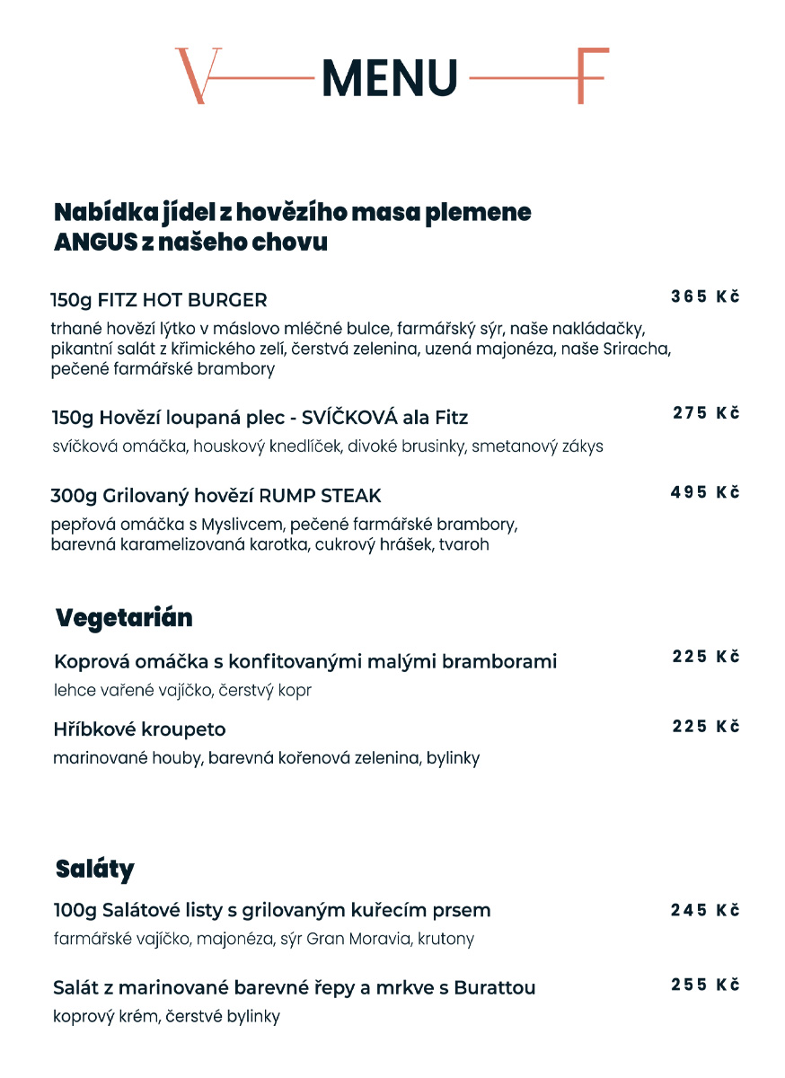 Menu restaurace Villa Fitz