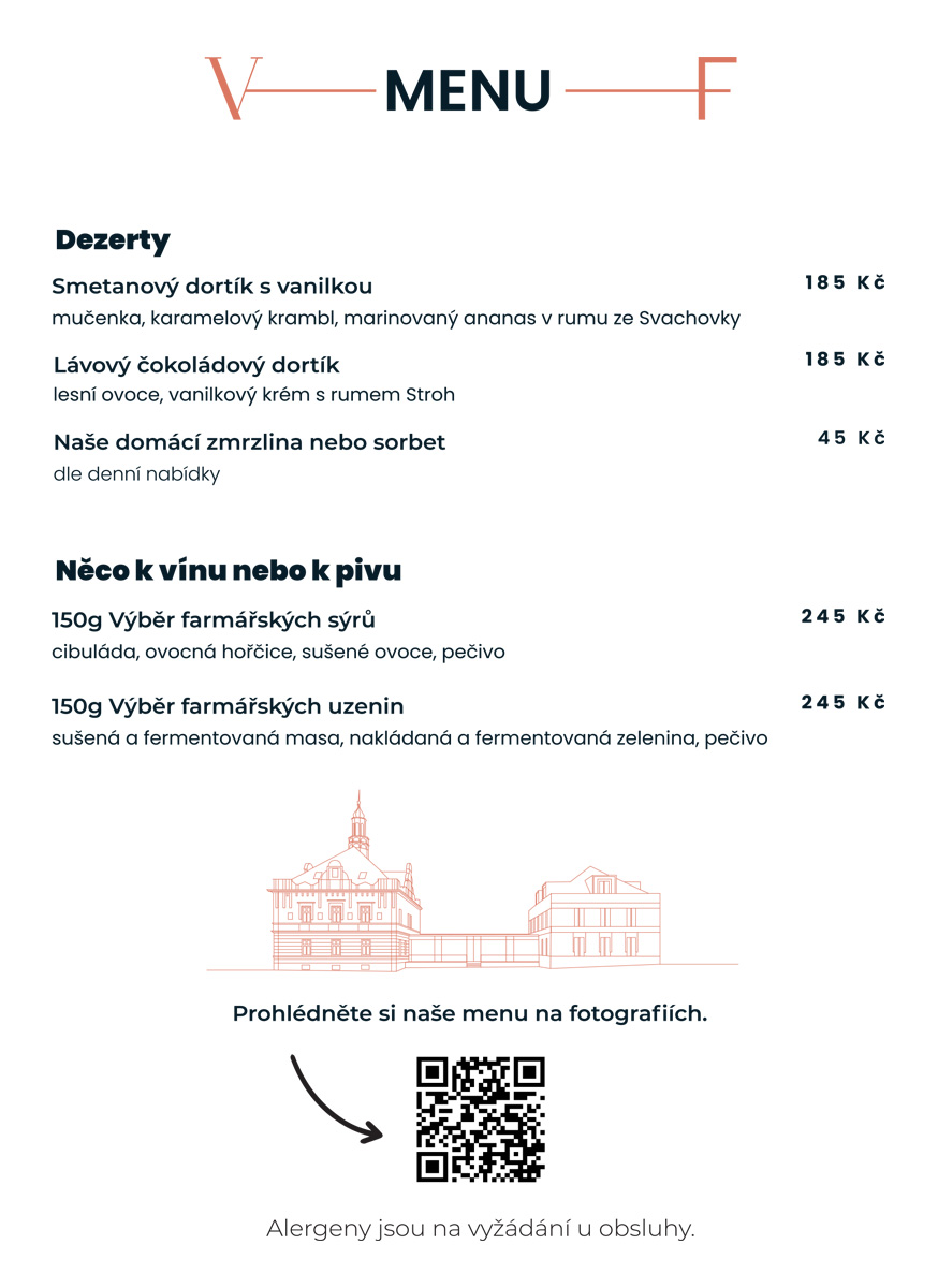 Menu restaurace Villa Fitz