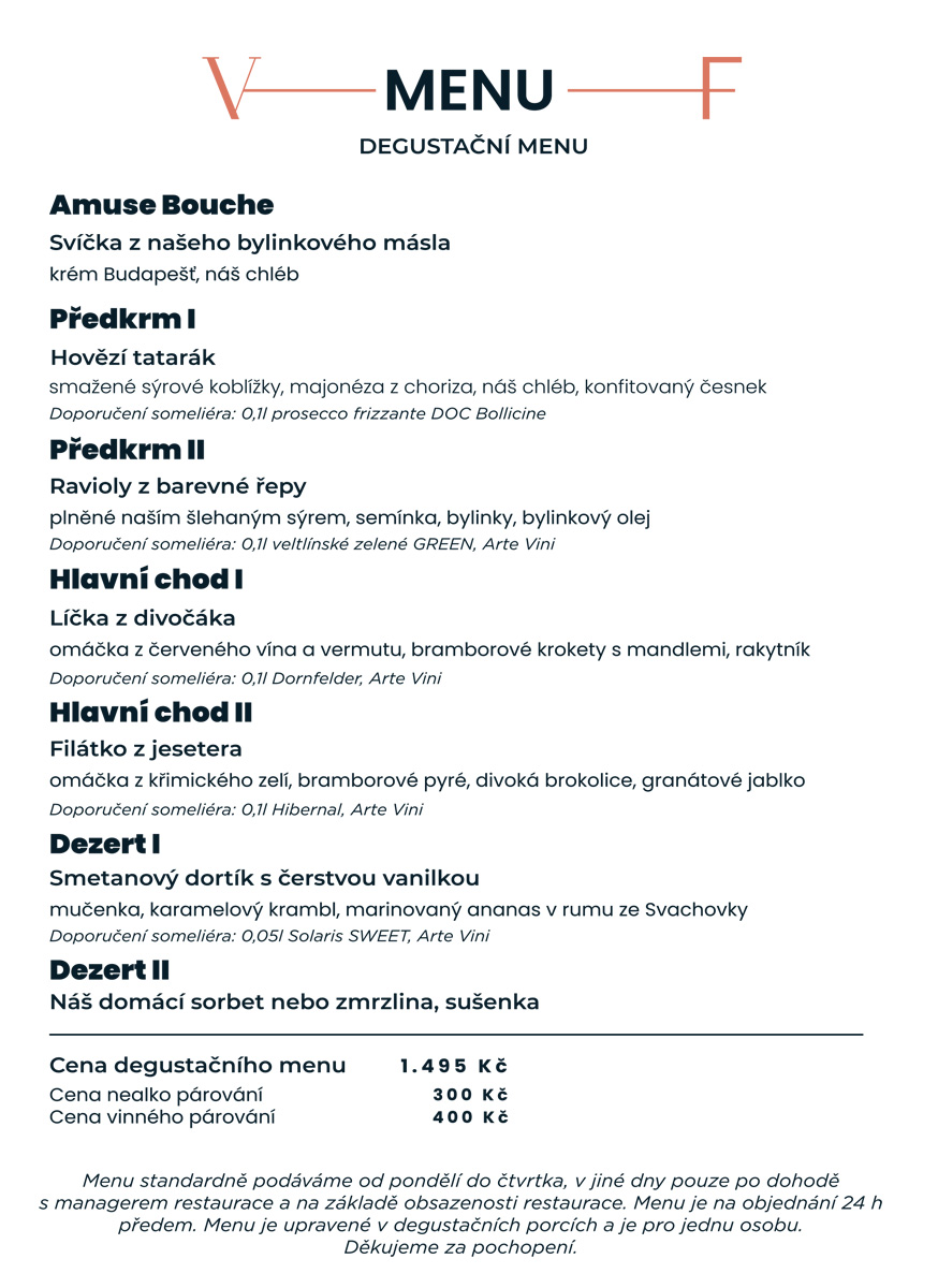 Menu restaurace Villa Fitz