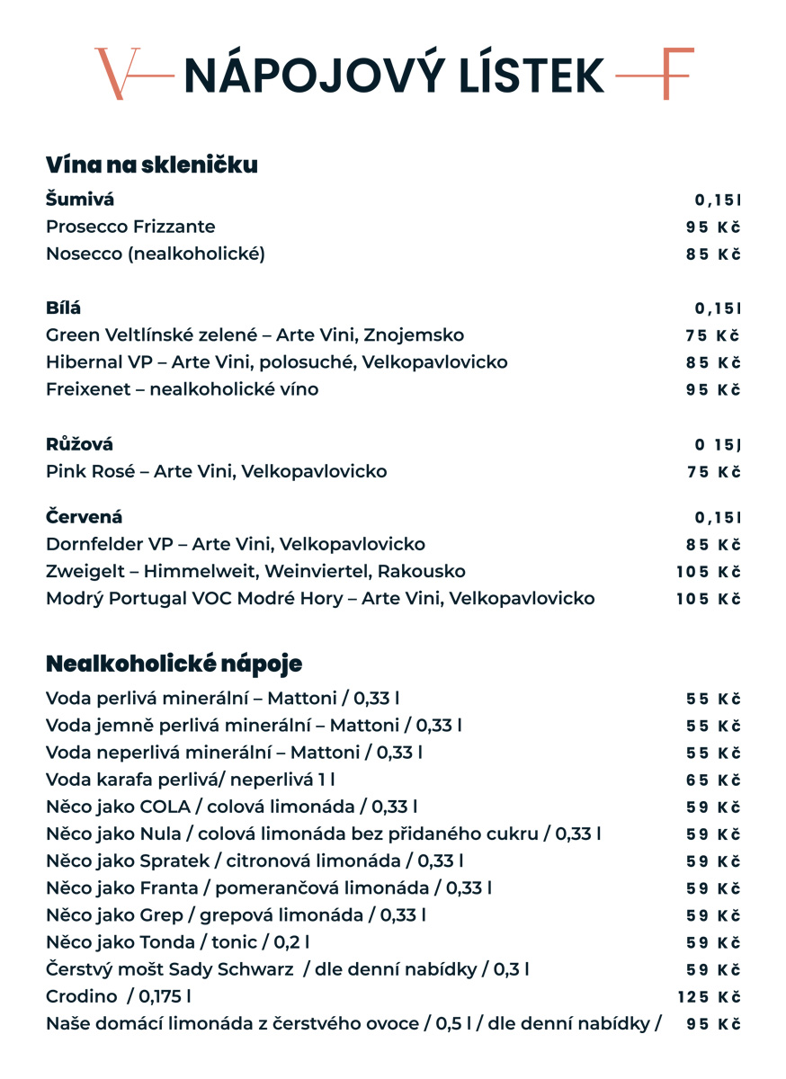 Menu restaurace Villa Fitz