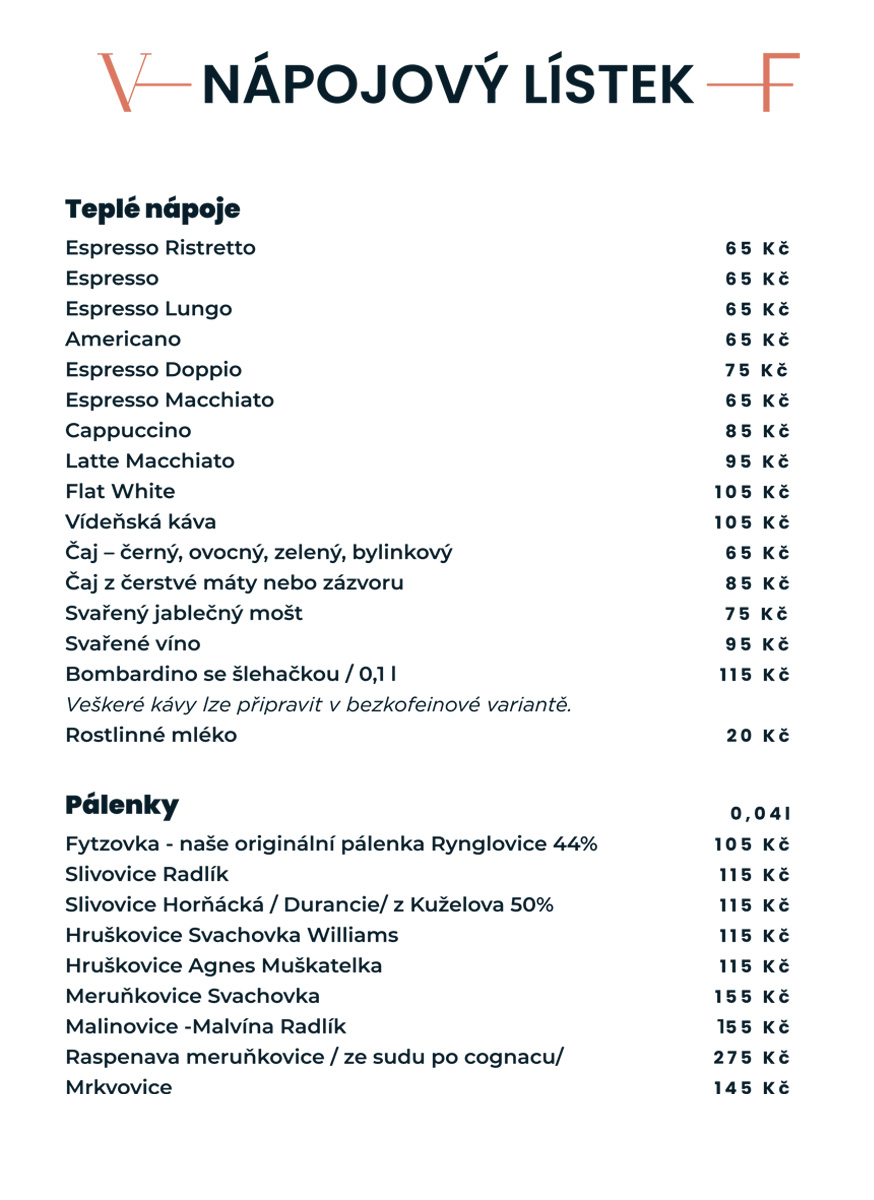 Menu restaurace Villa Fitz