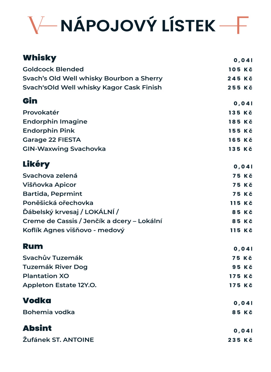 Menu restaurace Villa Fitz